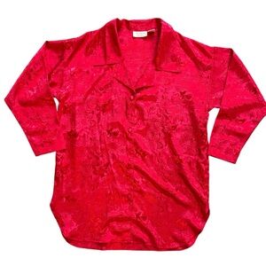 Victoria’s Secret Gold Label Vintage Red satin jacquard sleep shirt/nightgown‎ S